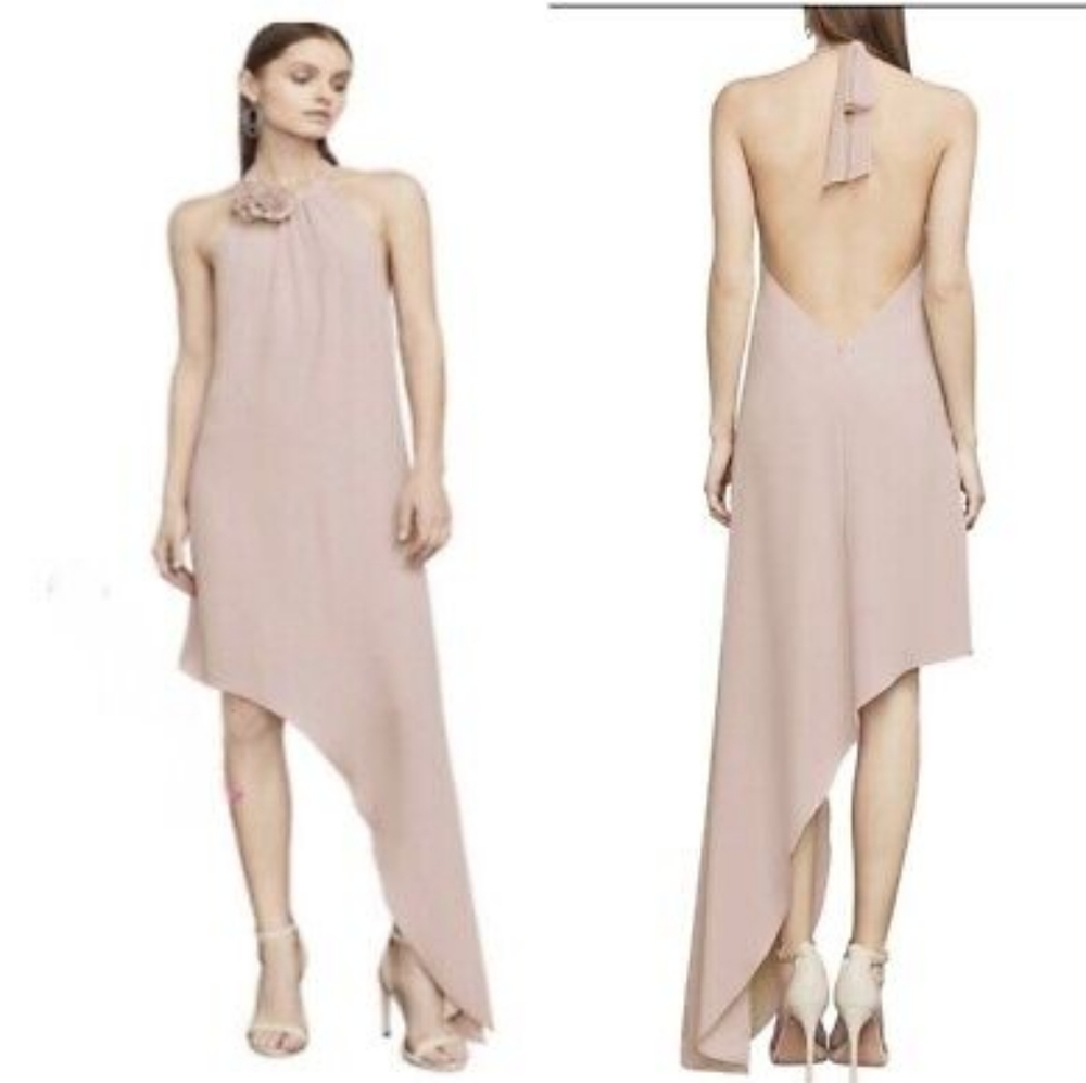 BCBGMaxazria Tea Rose Deborah Asymmetrical Halter Dress size 6